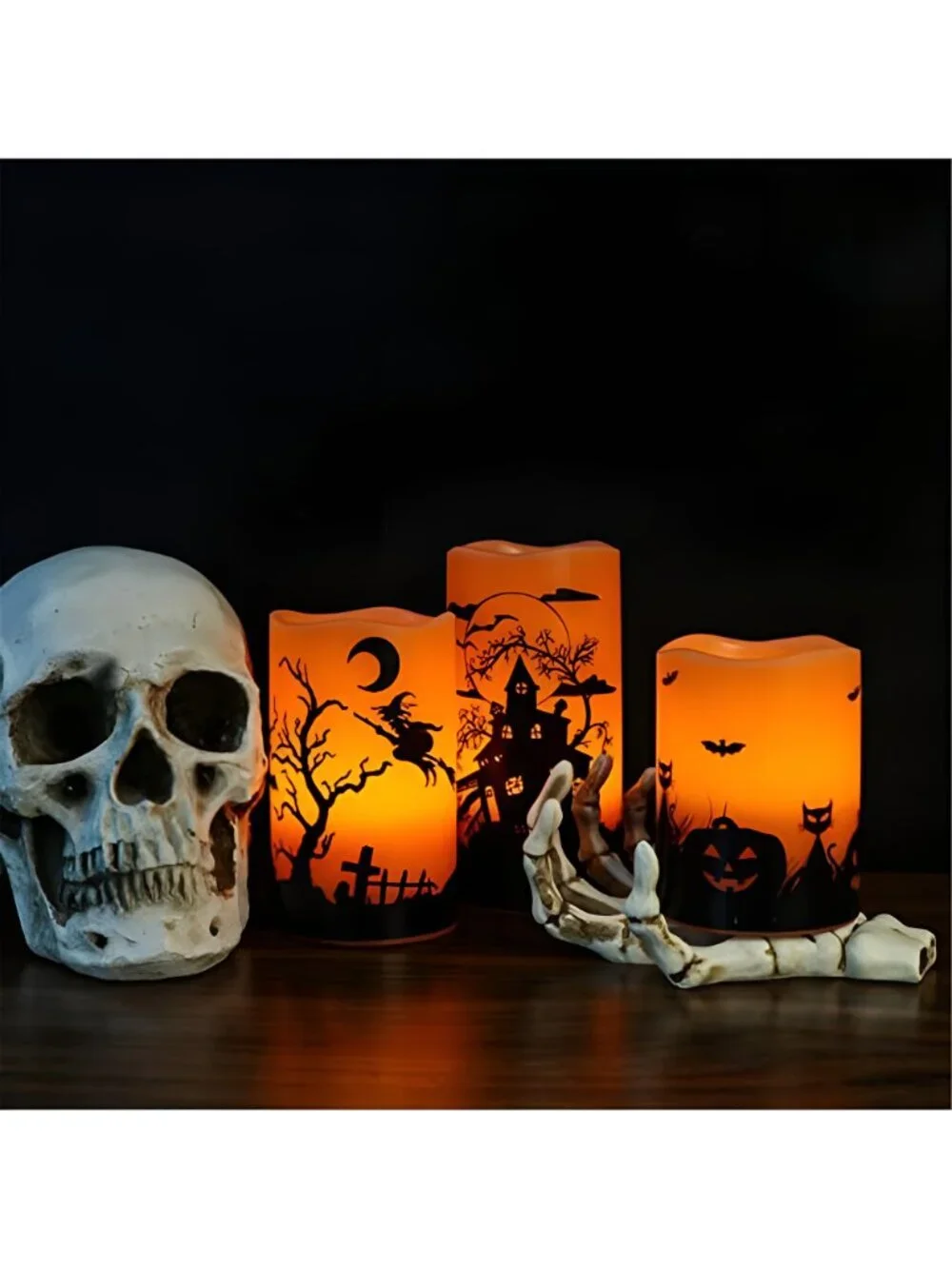 Wondise Halloween Flickering Flameless Candles with 6 Hour Timer, Battery